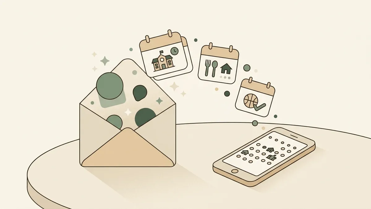 Illustration of AI turning a school email into family calendar events automatically