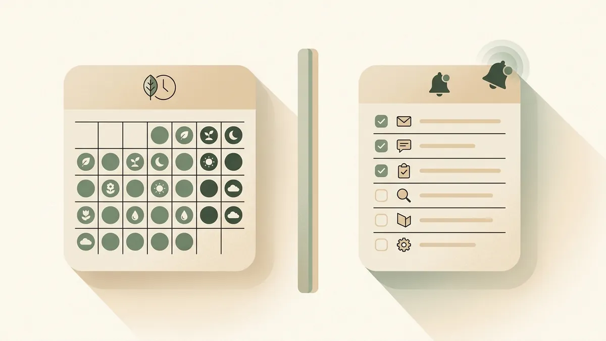 Illustration comparing a family calendar with a family action inbox of tasks and reminders